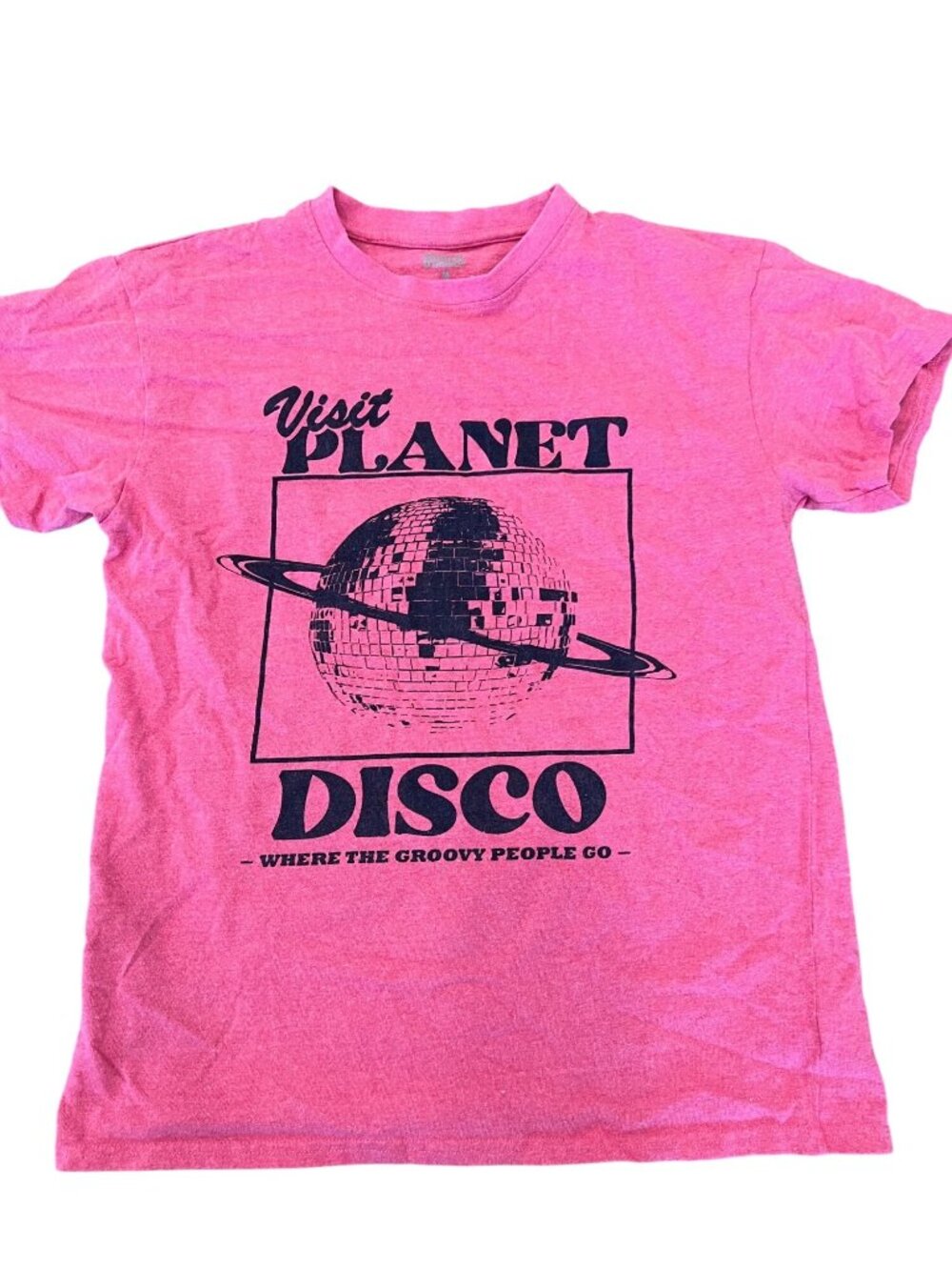 Brisco Pink Short Sleeve T-Shirt Planet Disco Graphic Tee Women's Size M